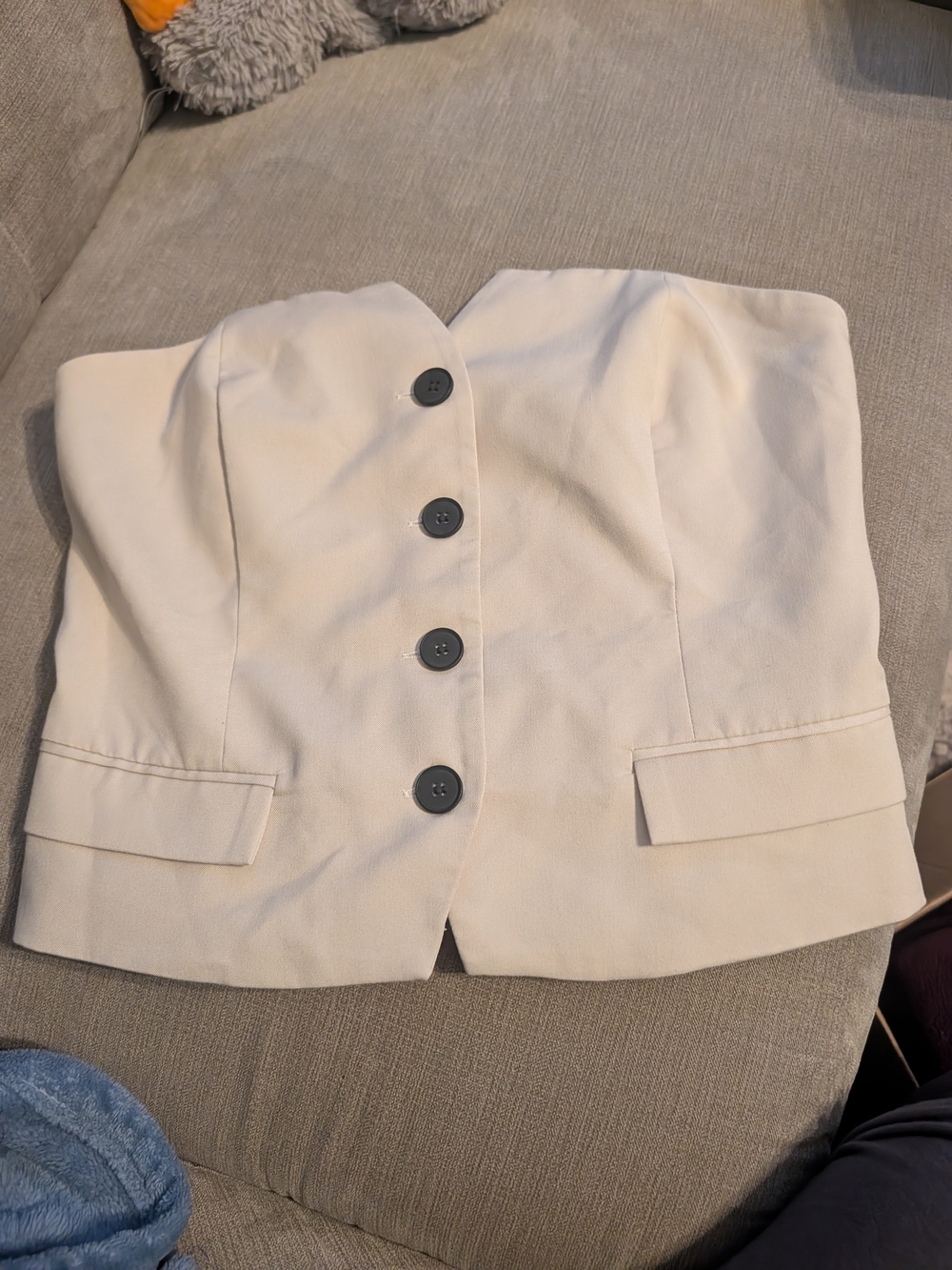 Sincerely Jules Cream Strapless Button-Front Bustier Jacket